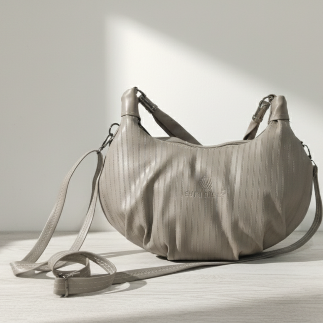 Taupe Curved Shoulder Hobo Bag