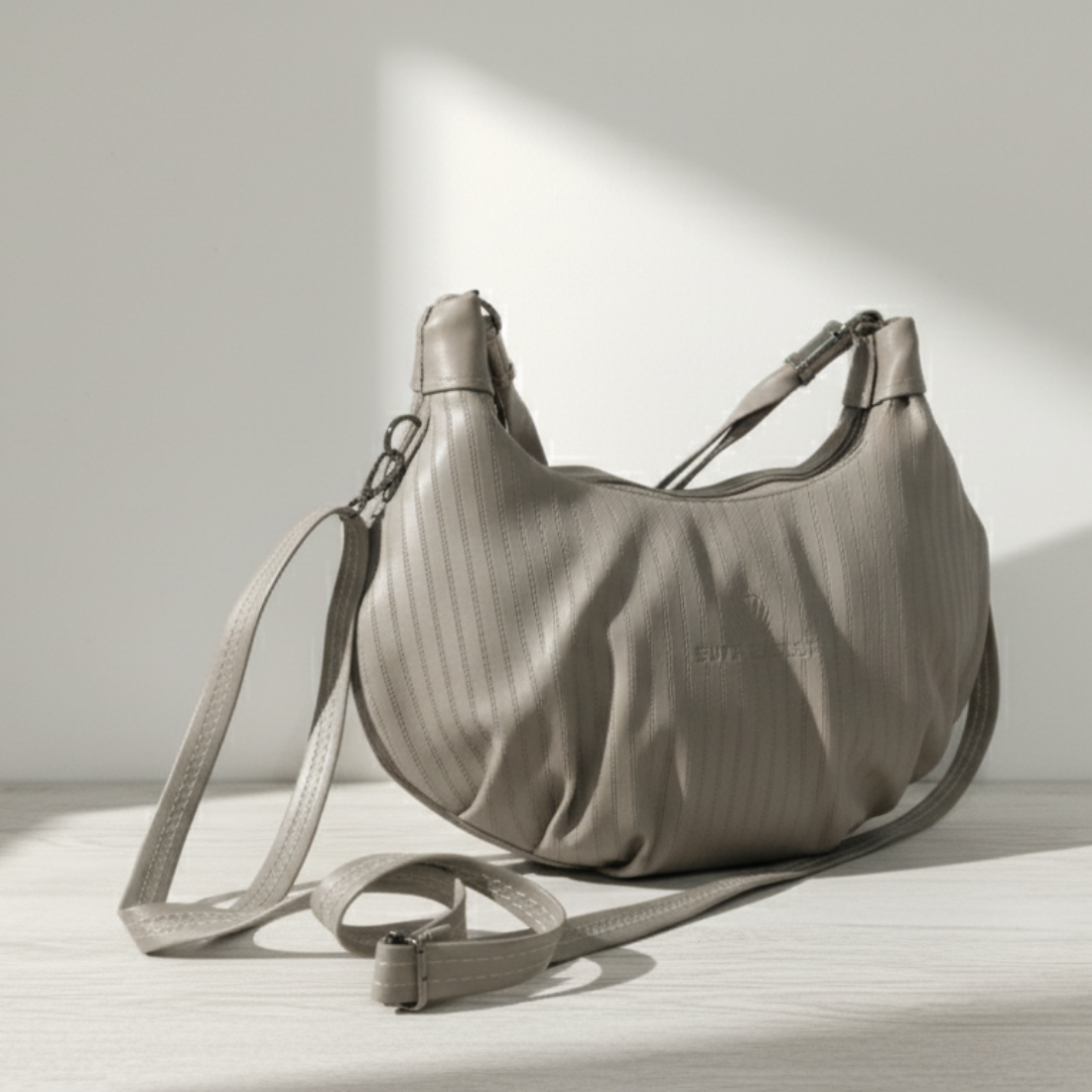 Taupe Curved Shoulder Hobo Bag