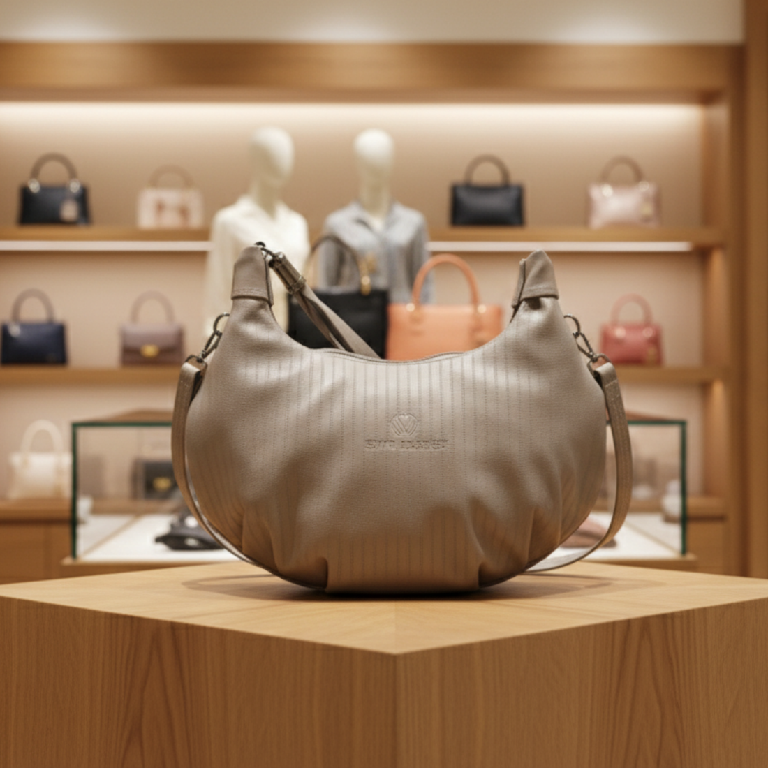 Taupe Curved Shoulder Hobo Bag