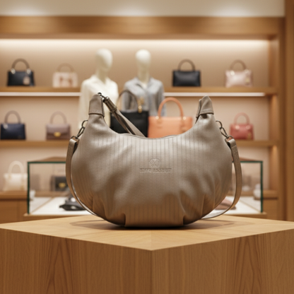 Taupe Curved Shoulder Hobo Bag