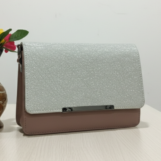 Two-Tone Glitter & Mauve Clutch Bag