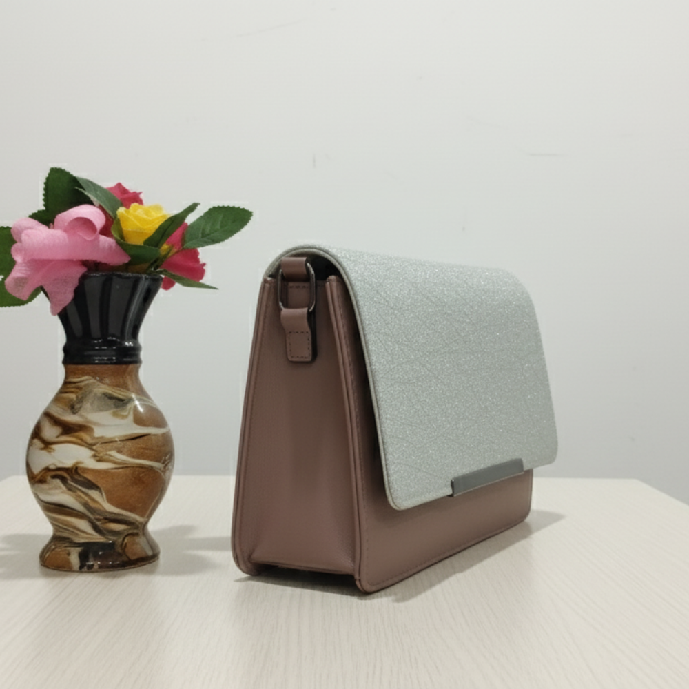 Two-Tone Glitter & Mauve Clutch Bag