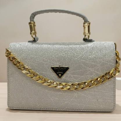 Silver Glitter & Gold Chain Mini Bag