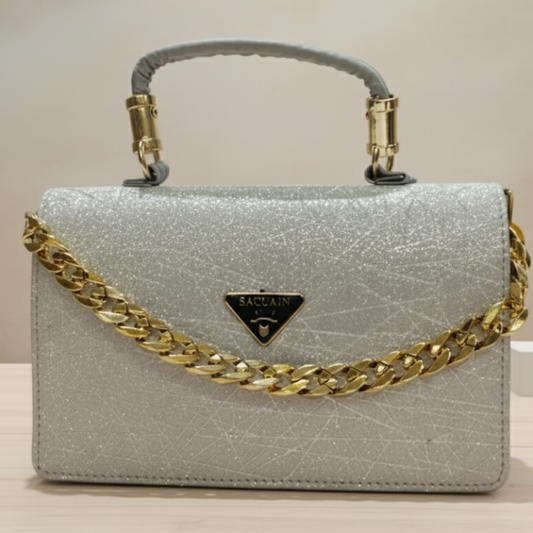 Silver Glitter & Gold Chain Mini Bag