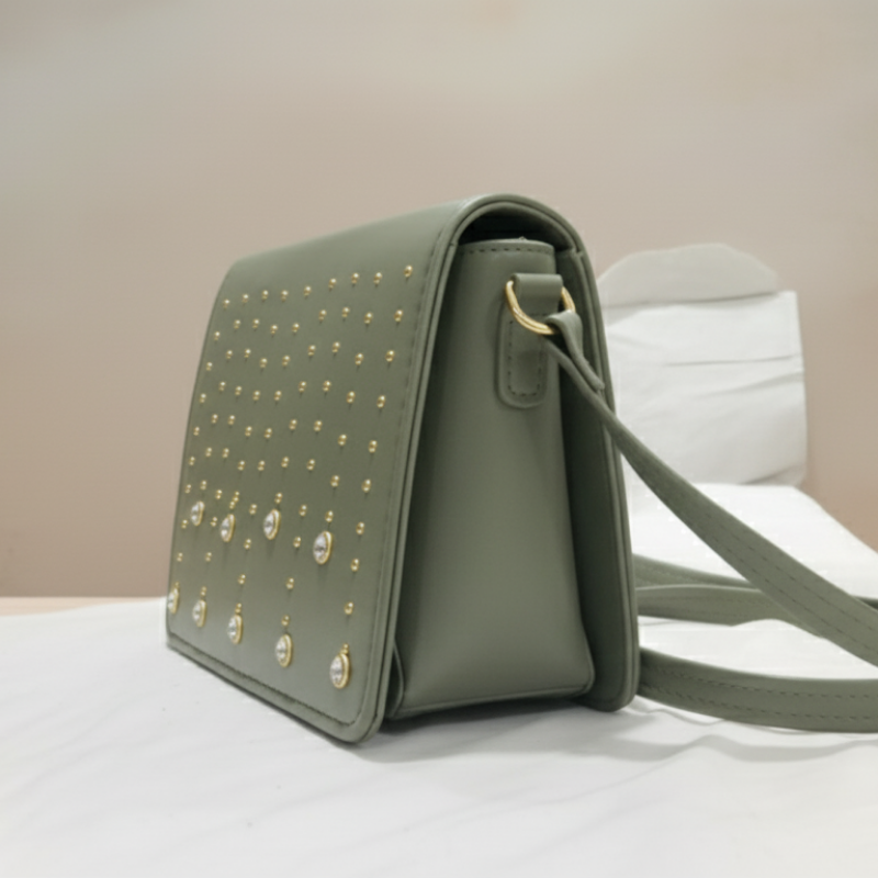 Olive Green Studded Sling Bag