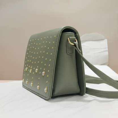 Olive Green Studded Sling Bag