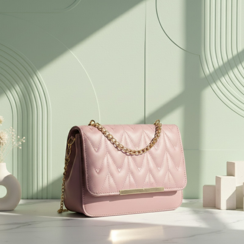 Mauve Chevron Stitched Crossbody Bag