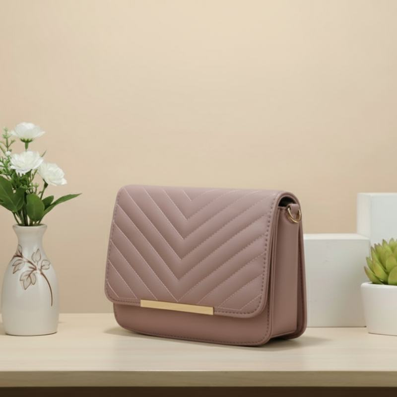 Rose Mauve Chevron Flap Bag