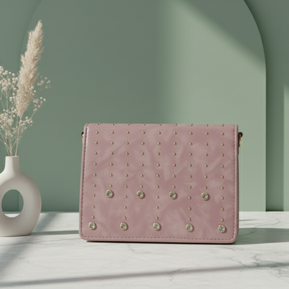 Mauve Studded & Crystal Flap Bag