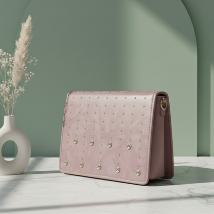 Mauve Studded & Crystal Flap Bag