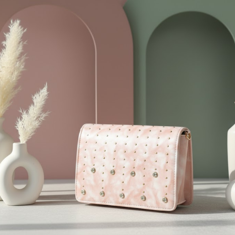 Pink Tie-Dye Studded Flap Bag