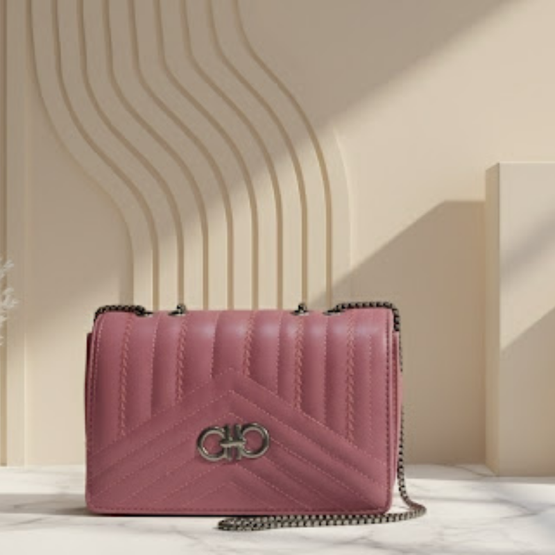Dusty Rose Chevron Quilted Chain Bag