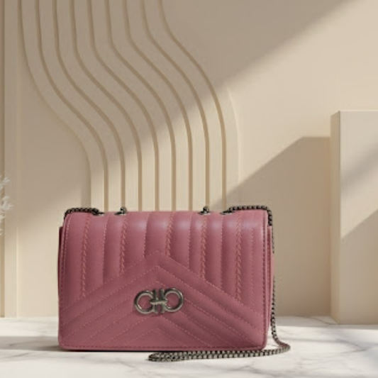 Dusty Rose Chevron Quilted Chain Bag