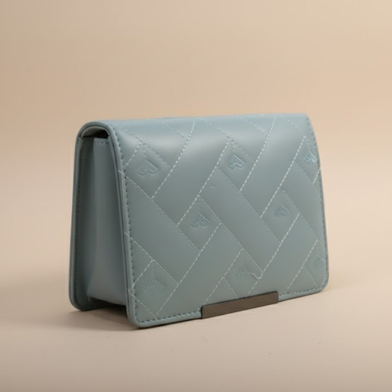 Serene Blue Geometric Embroidered Flap Bag