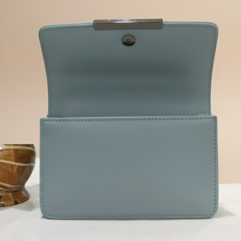 Serene Blue Geometric Embroidered Flap Bag