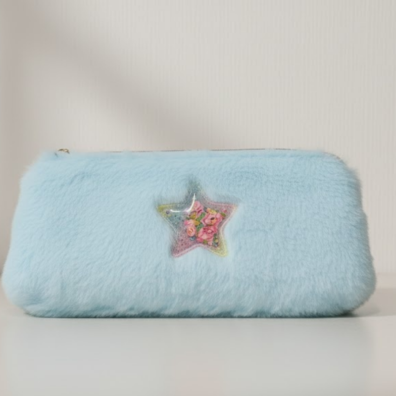 Soft Sky Blue Plush Pencil Pouch