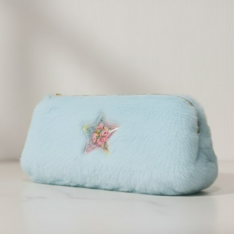 Soft Sky Blue Plush Pencil Pouch
