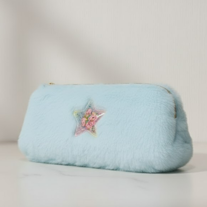 Soft Sky Blue Plush Pencil Pouch
