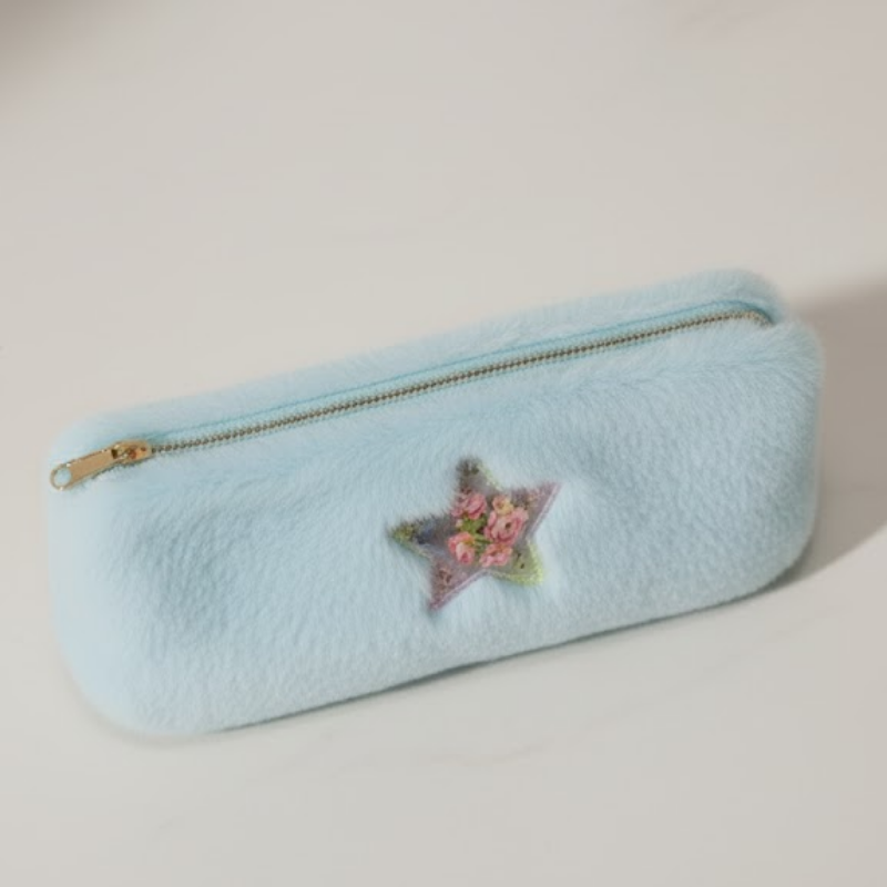 Soft Sky Blue Plush Pencil Pouch