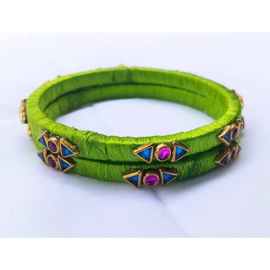 Green Triangular Stone Bangles | Classic Handmade Jewellery Set