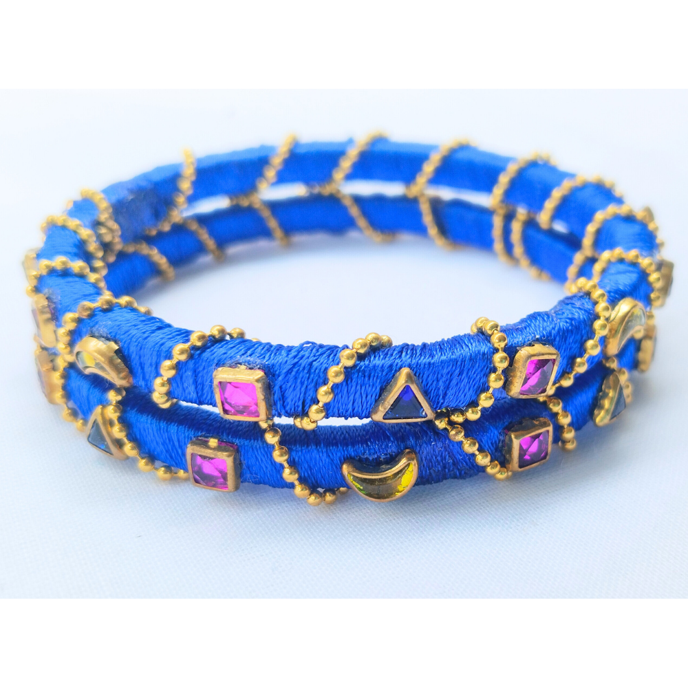 Royal Blue Criss-Cross Bangles | Bold Handcrafted Pair