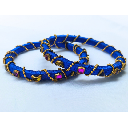 Royal Blue Criss-Cross Bangles | Bold Handcrafted Pair