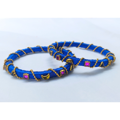 Royal Blue Criss-Cross Bangles | Bold Handcrafted Pair