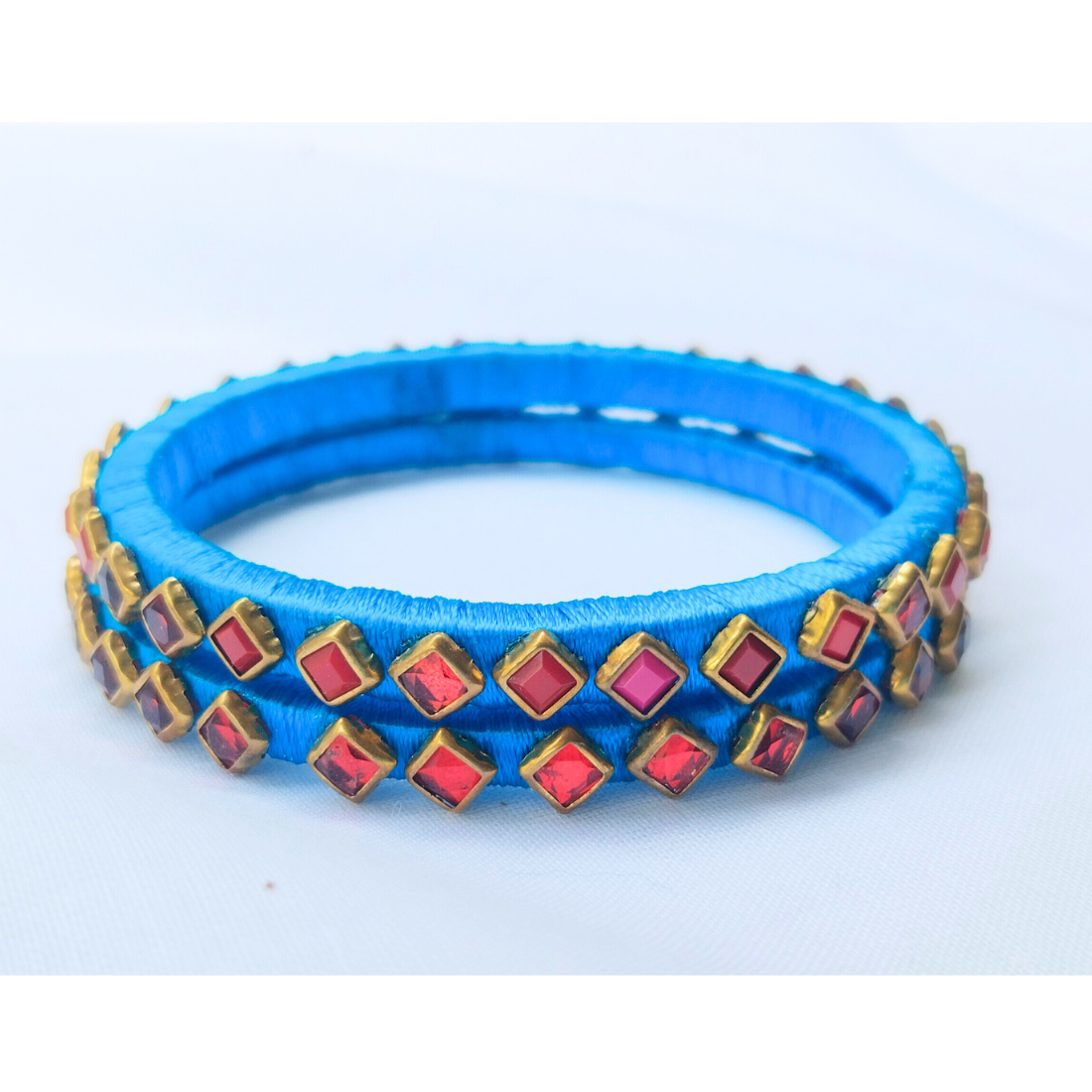 Sky Blue Diamond Studded Bangles | Ethnic Handmade Jewellery