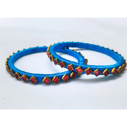 Sky Blue Diamond Studded Bangles | Ethnic Handmade Jewellery