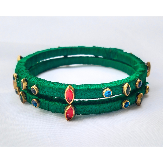 Green & Red Stone Bangles | Classic Handmade Jewellery Set