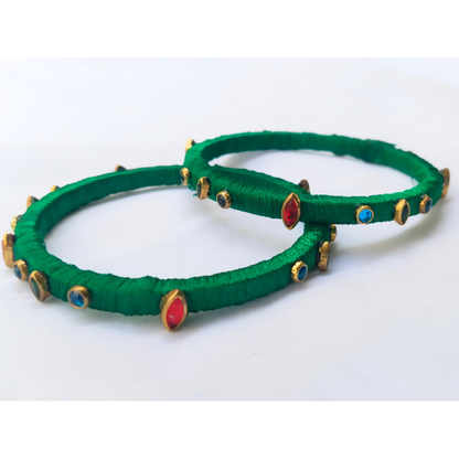 Green & Red Stone Bangles | Classic Handmade Jewellery Set