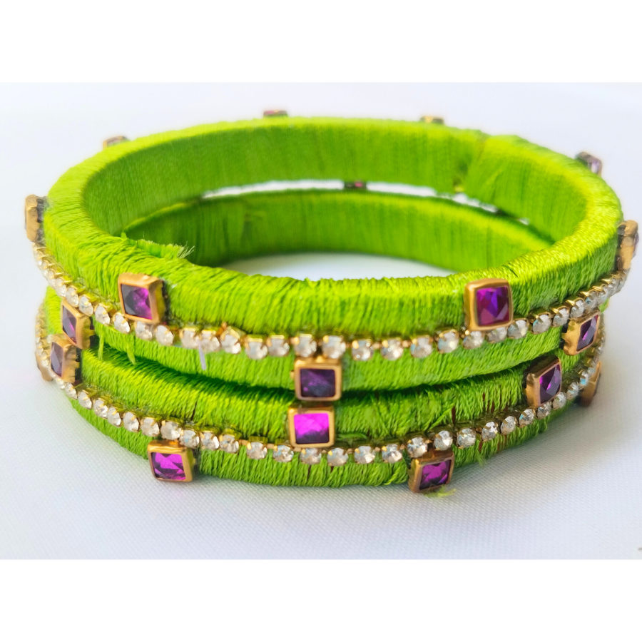 Green & Pink Stone Bangles | Classic Handmade Jewellery Set