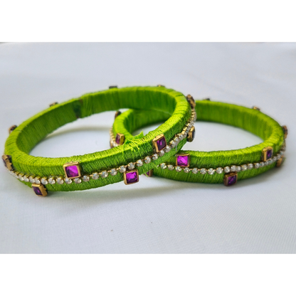 Green & Pink Stone Bangles | Classic Handmade Jewellery Set