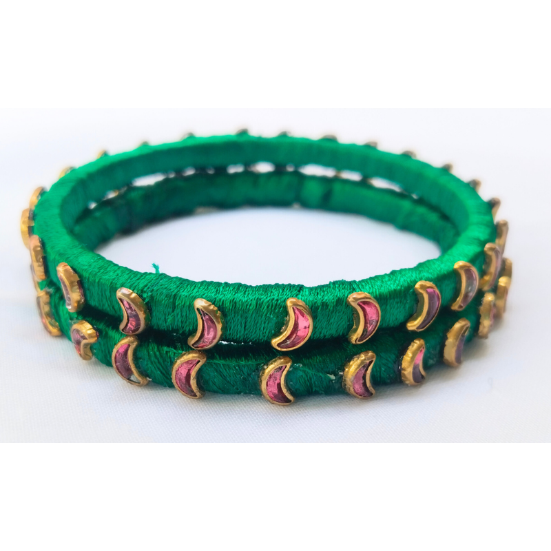 Green & Pink Studded Bangles | Classic Handmade Jewellery Set