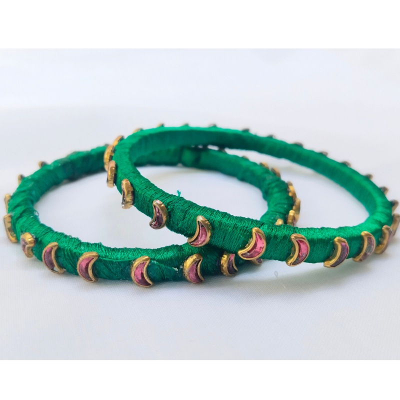 Green & Pink Studded Bangles | Classic Handmade Jewellery Set