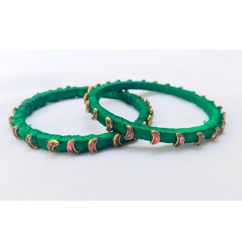Green & Pink Studded Bangles | Classic Handmade Jewellery Set