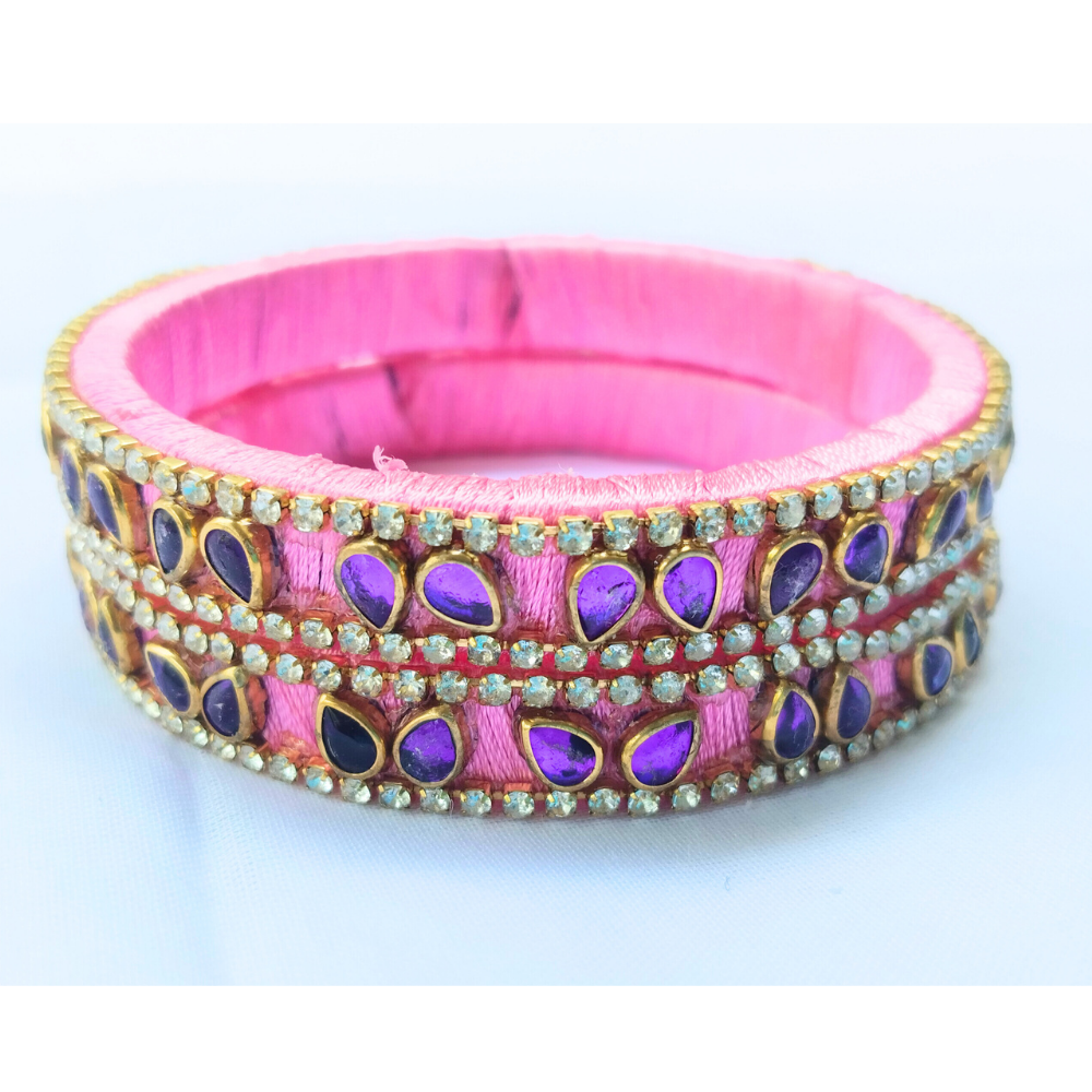 Pink & Gold Stone Bangles | Classic Handmade Jewellery Set