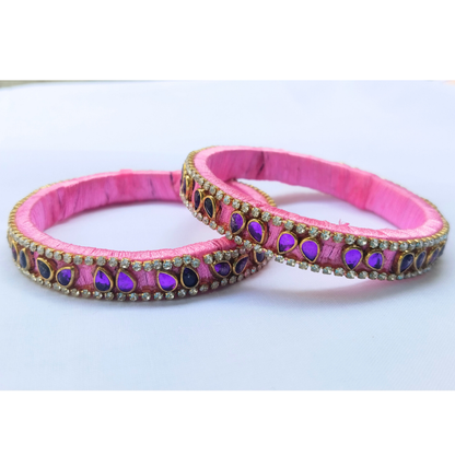 Pink & Gold Stone Bangles | Classic Handmade Jewellery Set