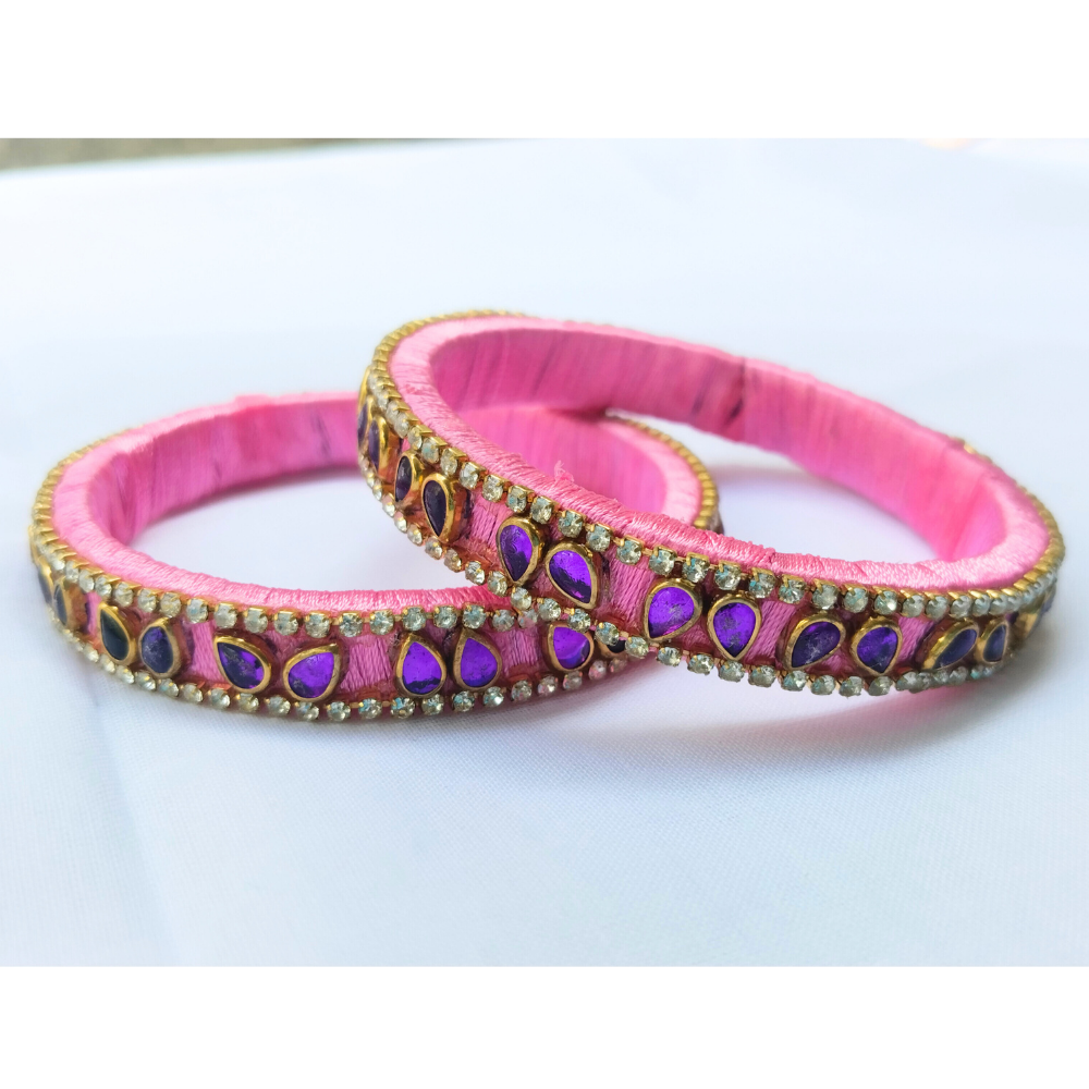 Pink & Gold Stone Bangles | Classic Handmade Jewellery Set