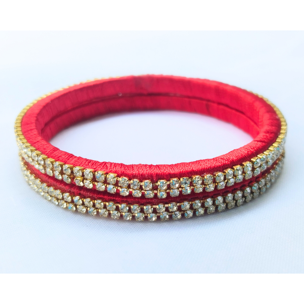 Red & Gold Stone Studded Bangles | Classic Handmade Jewellery Set