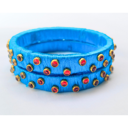 Blue Stone Studded Bangles | Classic Handmade Jewellery Set