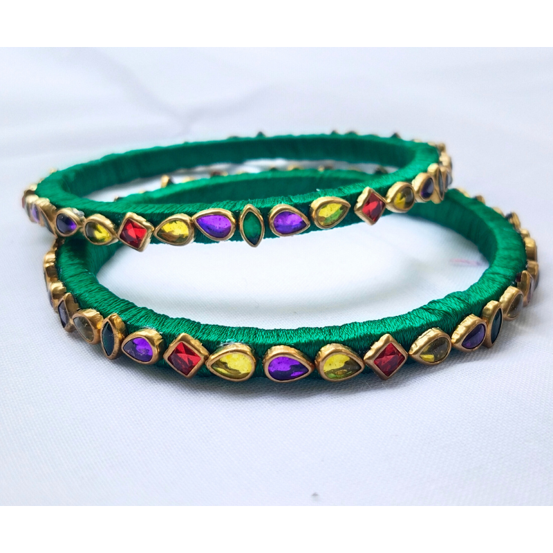Green & Multicolour Stone Bangles | Classic Handmade Collection
