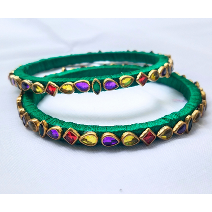 Green & Multicolour Stone Bangles | Classic Handmade Collection