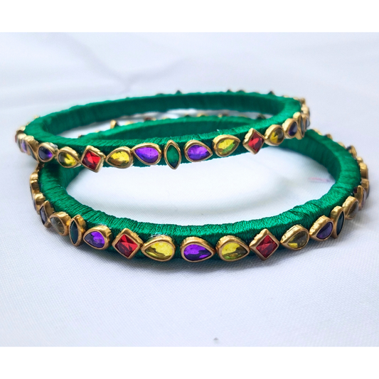 Green & Multicolour Stone Bangles | Classic Handmade Collection
