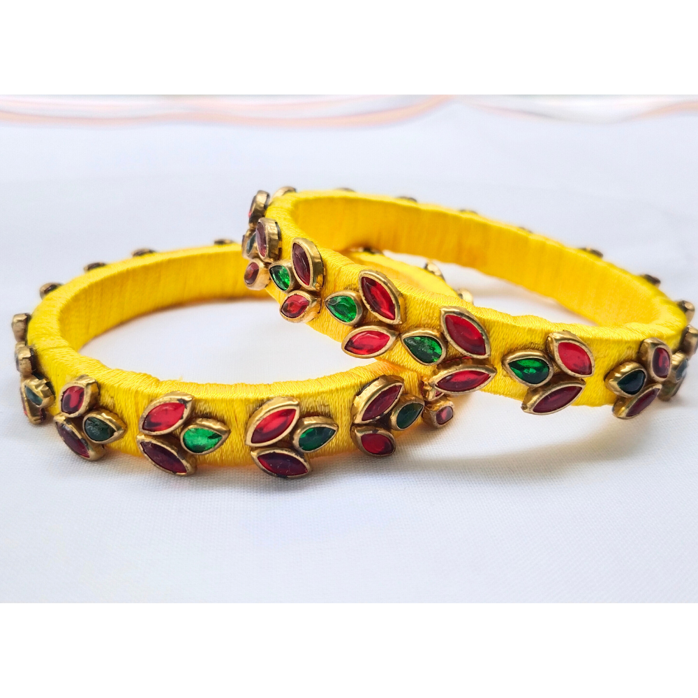 Yellow & Red Stone Studded Bangles | Classic Handmade Jewellery Set