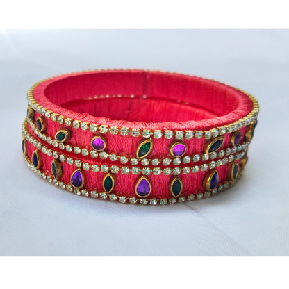 Red & Pink Stone Bangles | Elegant Handmade Set