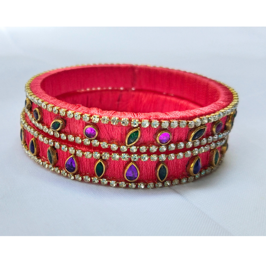 Red & Pink Stone Bangles | Elegant Handmade Set