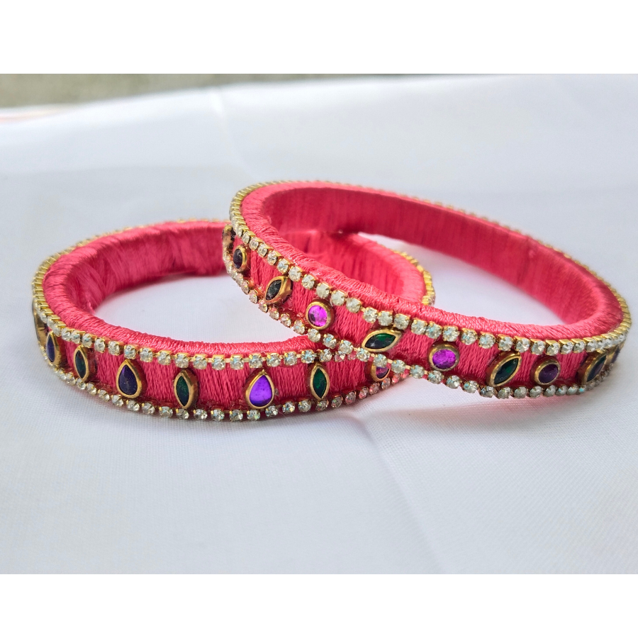 Red & Pink Stone Bangles | Elegant Handmade Set