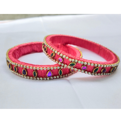 Red & Pink Stone Bangles | Elegant Handmade Set