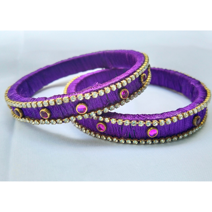 Purple Stone Bangles | Elegant Thread-Wrapped Pair